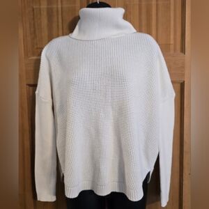 Michael Kors Cream Turtleneck Sweater with Waffle-Knit Design Office Casual Fall